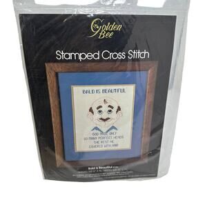 Vintage Golden Bee Stamped Cross Stitch Kit "Bald Is Beautiful" 8" X 10"